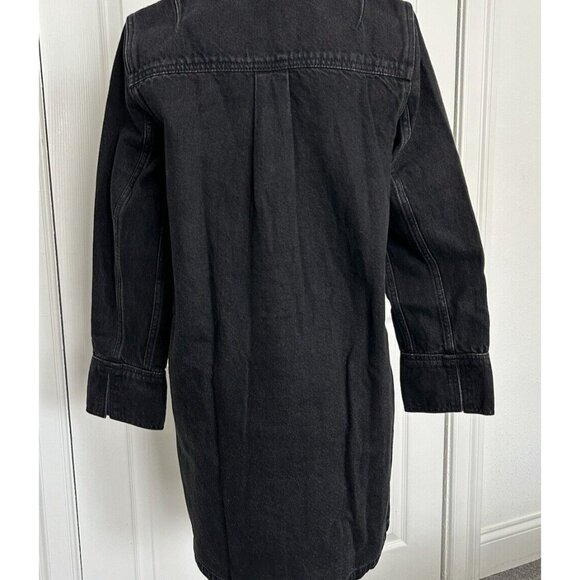 Madewell $128 Womens Patch Pocket Long Sleeve Black Denim Mini Shirtdress Size S - Picture 5 of 14